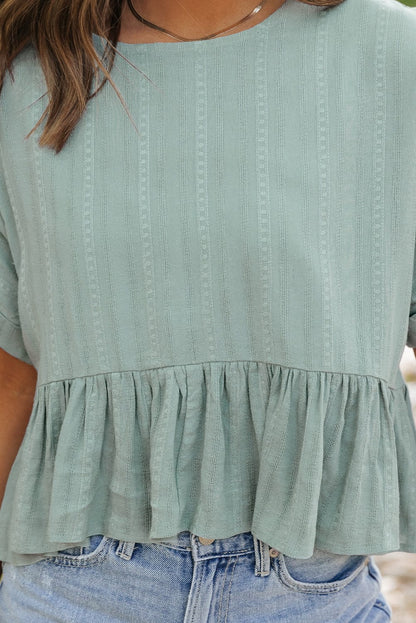 Ruffled Hem Shift Blouse in Textured Laurel Green