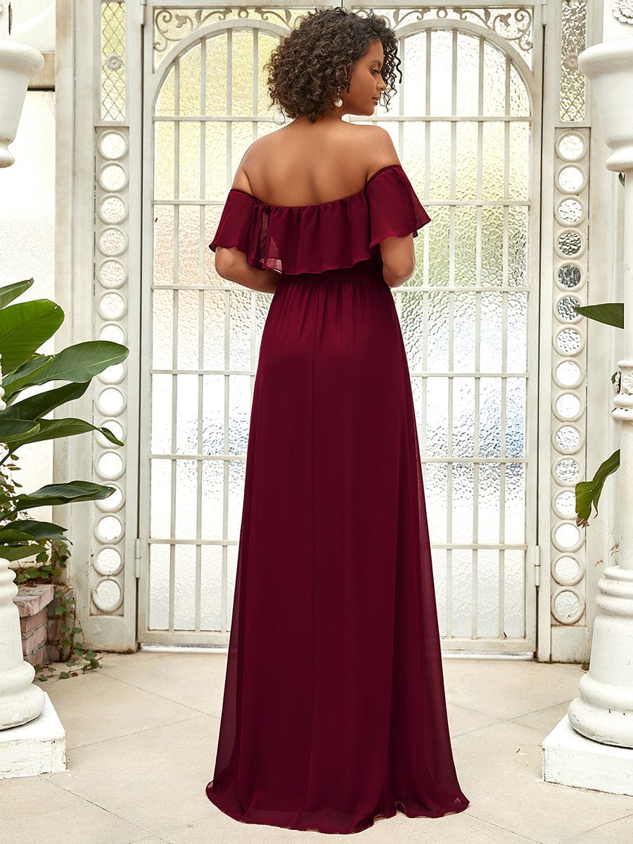 Ruffled Off-the-Shoulder Bridesmaid Dress with Thigh-High Split