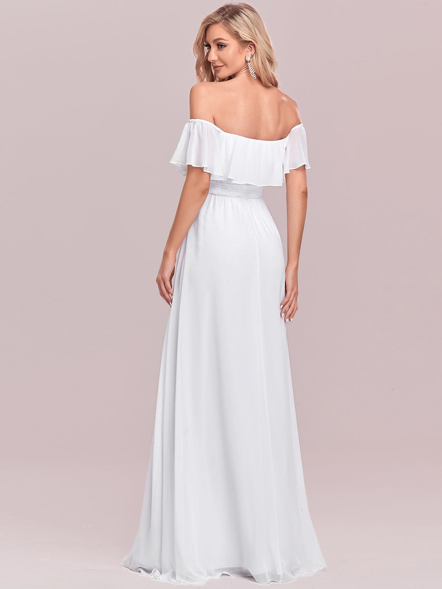 Ruffled Off-the-Shoulder Bridesmaid Dress with Thigh-High Split