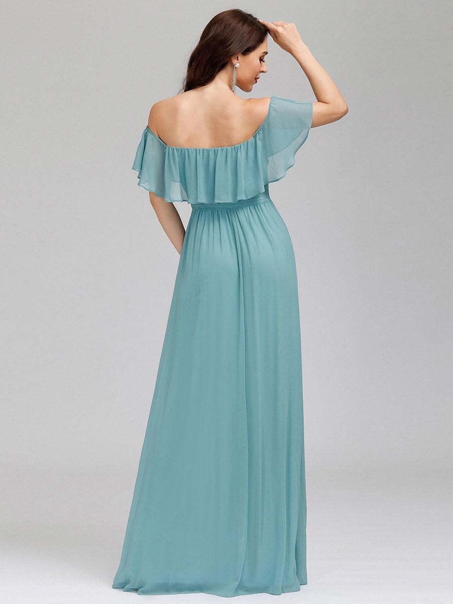 Ruffled Off-the-Shoulder Bridesmaid Dress with Thigh-High Split