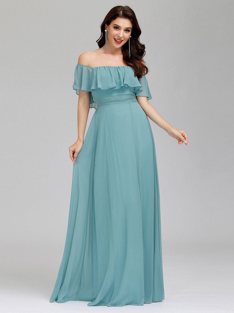 Ruffled Off-the-Shoulder Bridesmaid Dress with Thigh-High Split