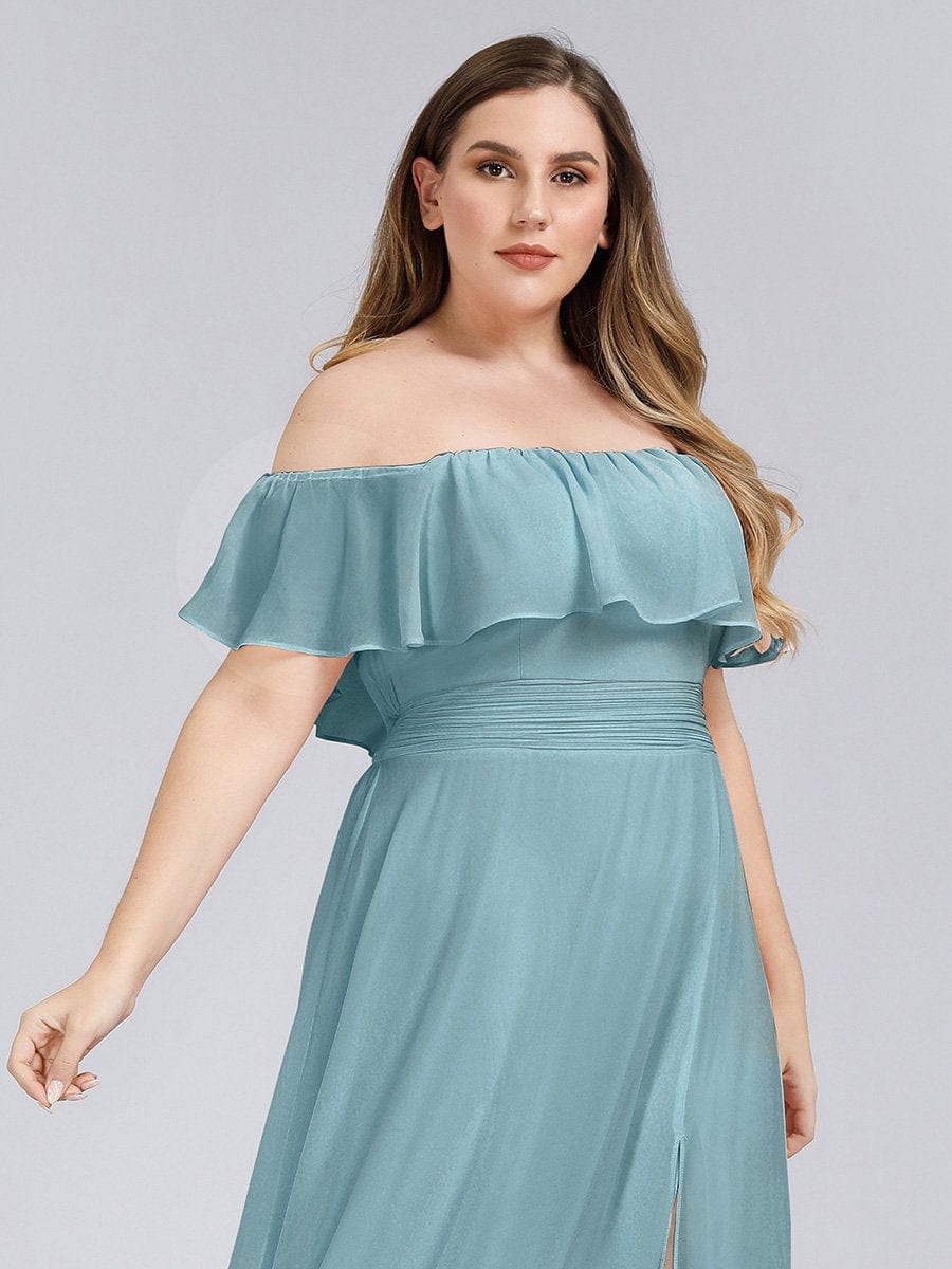 Ruffled Off-the-Shoulder Bridesmaid Dress with Thigh-High Split