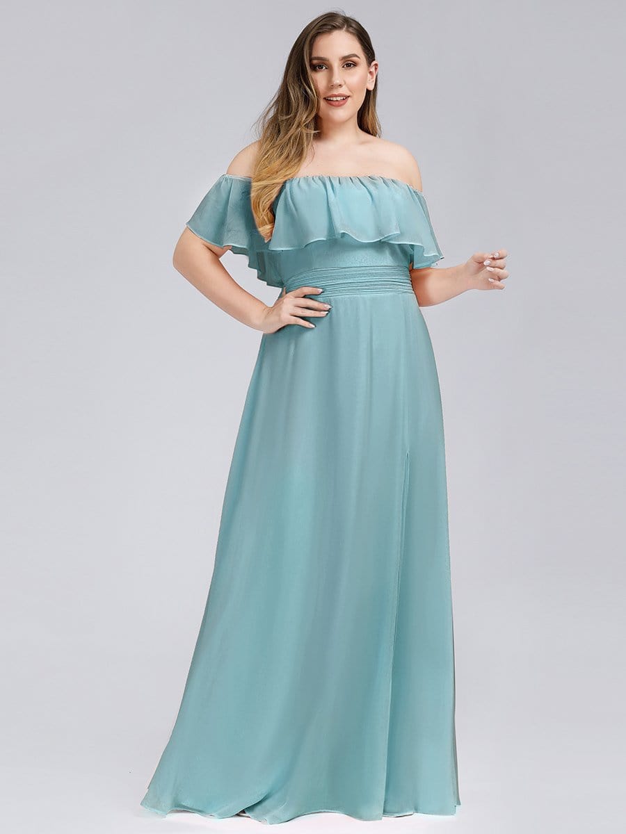 Ruffled Off-the-Shoulder Bridesmaid Dress with Thigh-High Split