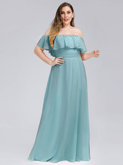 Ruffled Off-the-Shoulder Bridesmaid Dress with Thigh-High Split