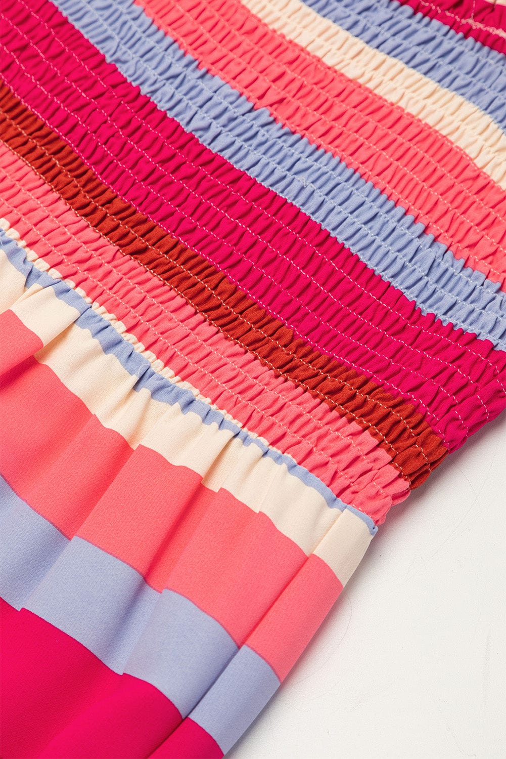 Ruffled Red Striped Maxi Dress with Smocked Bodice