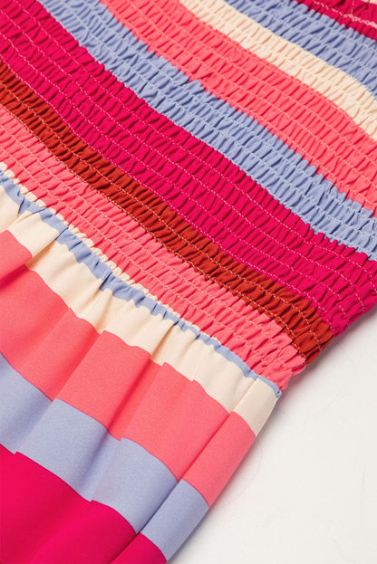 Ruffled Red Striped Maxi Dress with Smocked Bodice