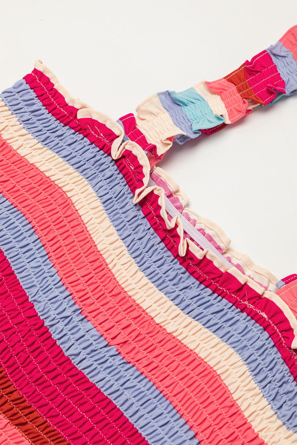 Ruffled Red Striped Maxi Dress with Smocked Bodice