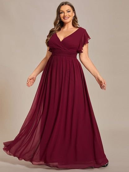 Ruffled V-Neck Bridesmaid Dress with Pleats and Belt