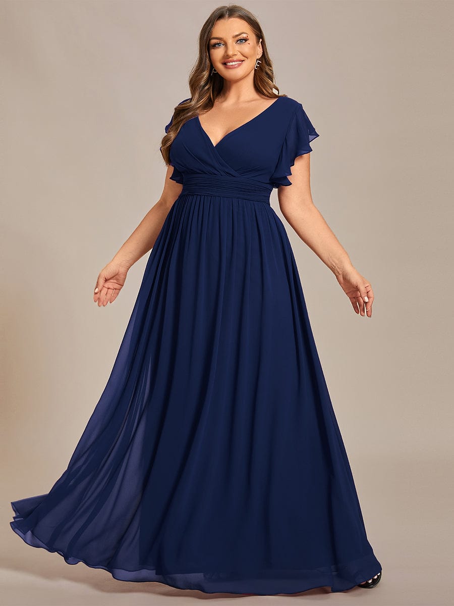 Ruffled V-Neck Bridesmaid Dress with Pleats and Belt