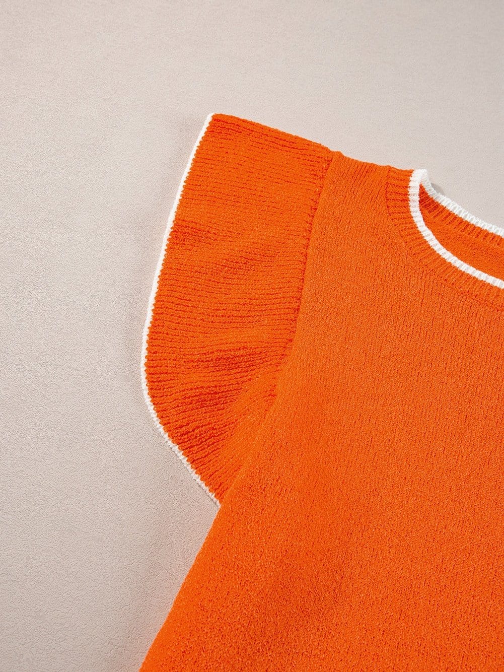 Russet Orange Ruffle Sleeve Short Sleeve Knit Top