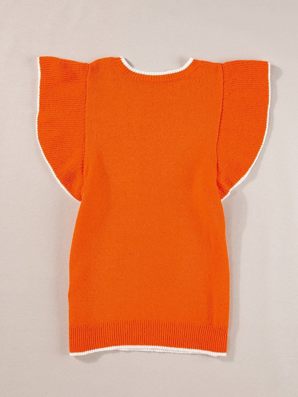 Russet Orange Ruffle Sleeve Short Sleeve Knit Top