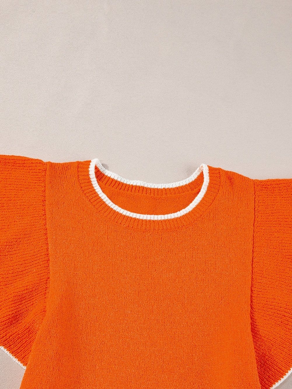 Russet Orange Ruffle Sleeve Short Sleeve Knit Top