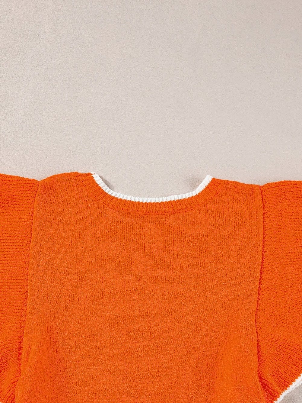 Russet Orange Ruffle Sleeve Short Sleeve Knit Top