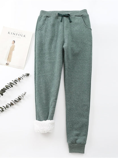 Women's Fleece Pants Cotton Solid Color claret Light Gray Fashion High Waist Full Length Street Daily Fall Winter