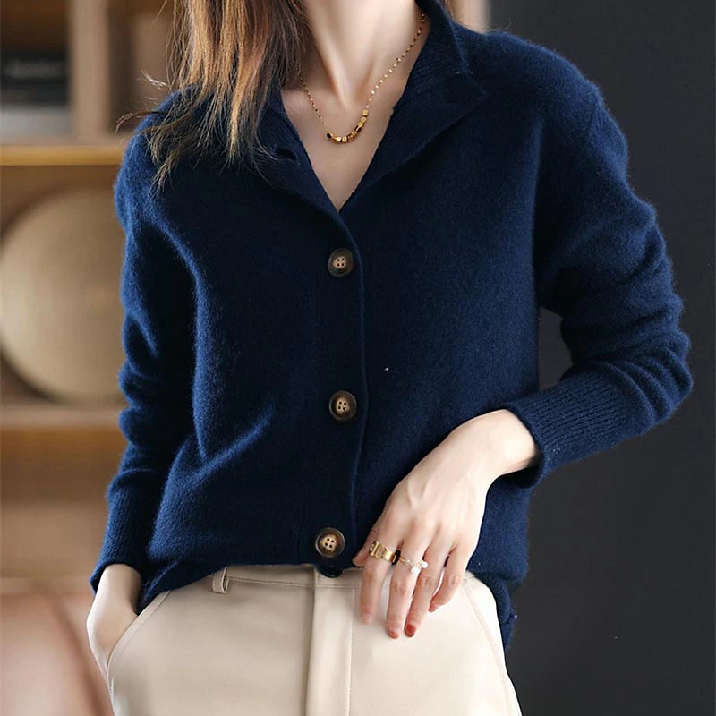 Women's Cardigan Sweater Stand Collar Knit Acrylic Button Knitted Fall Winter Outdoor Home Daily Stylish Basic Casual Long Sleeve Pure Color Camel Brown Beige One-Size S M