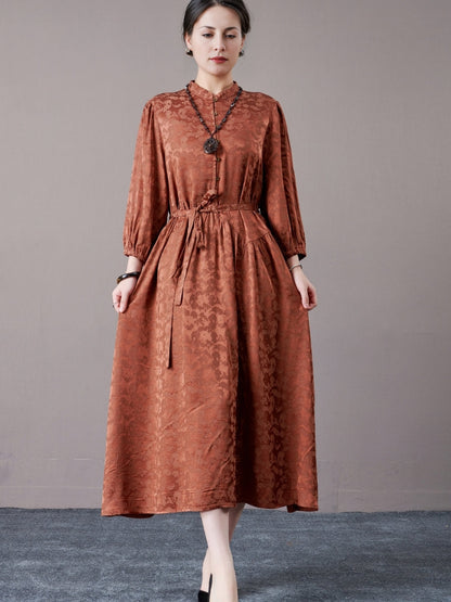 Black Floral Jacquard Midi Dress with Belt