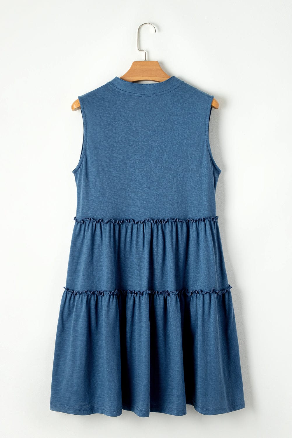 Sail Blue Flowy Tiered V-Neck Sleeveless Mini Dress