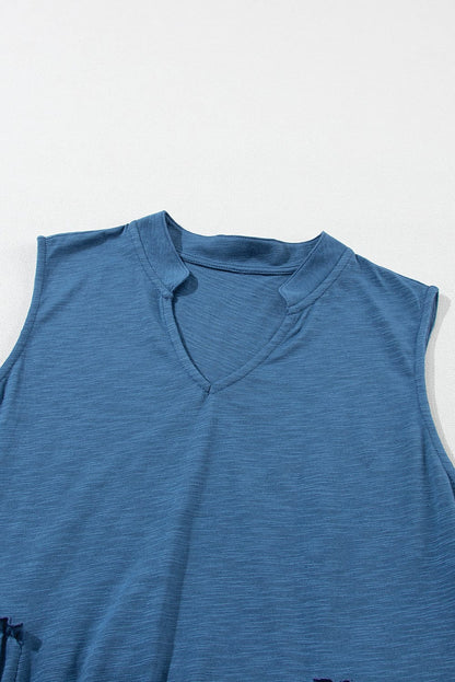 Sail Blue Flowy Tiered V-Neck Sleeveless Mini Dress