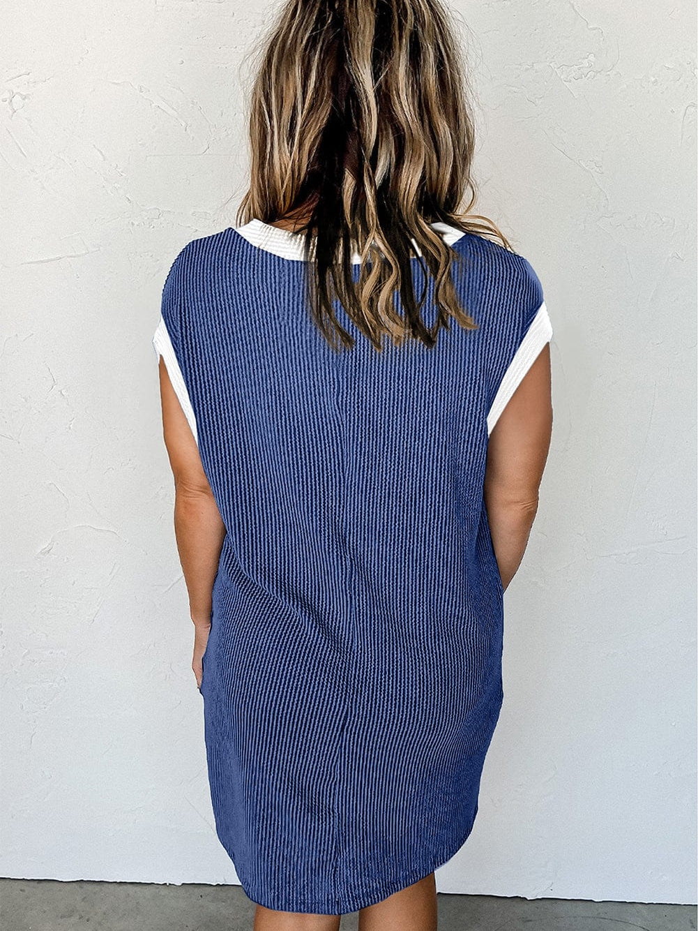 Sail Blue Ribbed Cap Sleeve Mini T-Shirt Dress