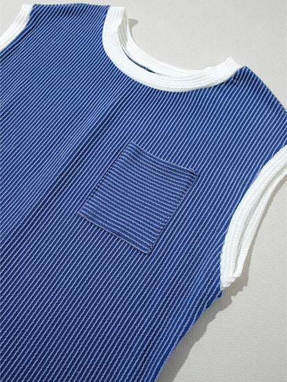 Sail Blue Ribbed Cap Sleeve Mini T-Shirt Dress