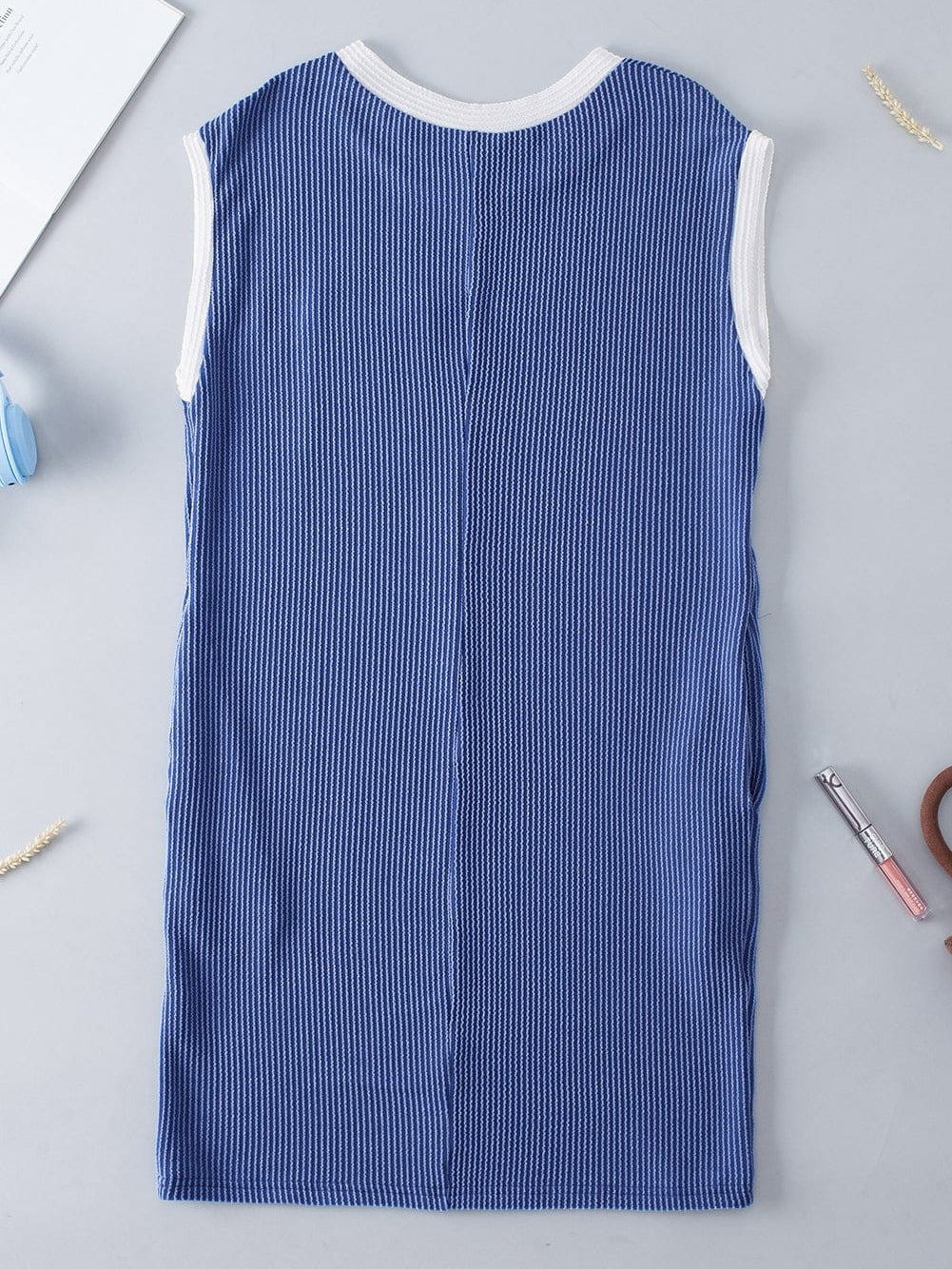 Sail Blue Ribbed Cap Sleeve Mini T-Shirt Dress