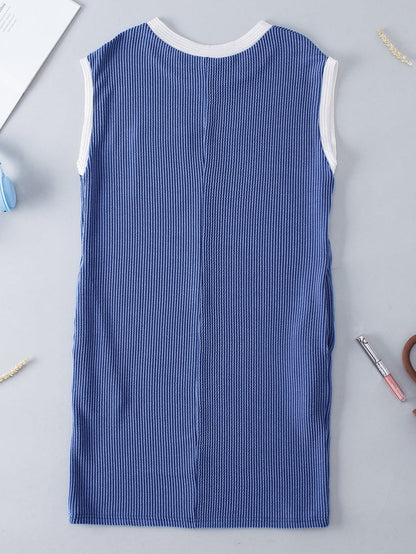 Sail Blue Ribbed Cap Sleeve Mini T-Shirt Dress