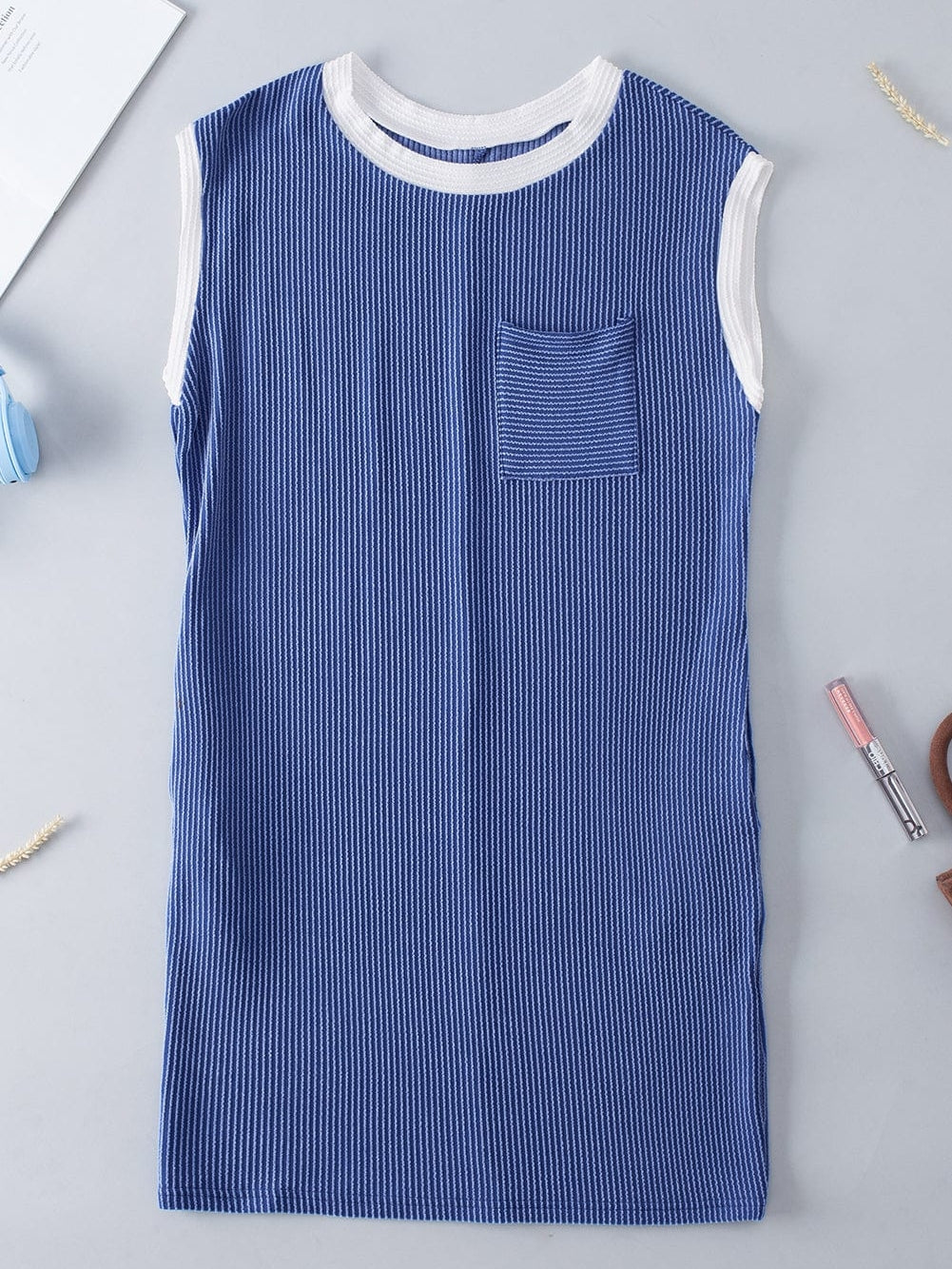 Sail Blue Ribbed Cap Sleeve Mini T-Shirt Dress