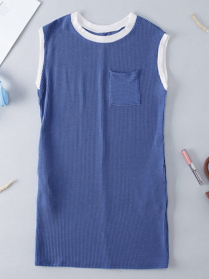 Sail Blue Ribbed Cap Sleeve Mini T-Shirt Dress