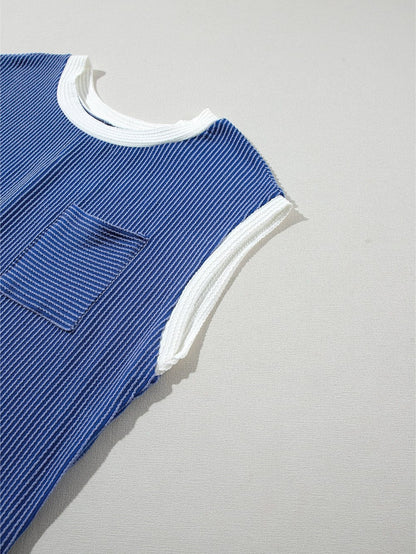 Sail Blue Ribbed Cap Sleeve Mini T-Shirt Dress