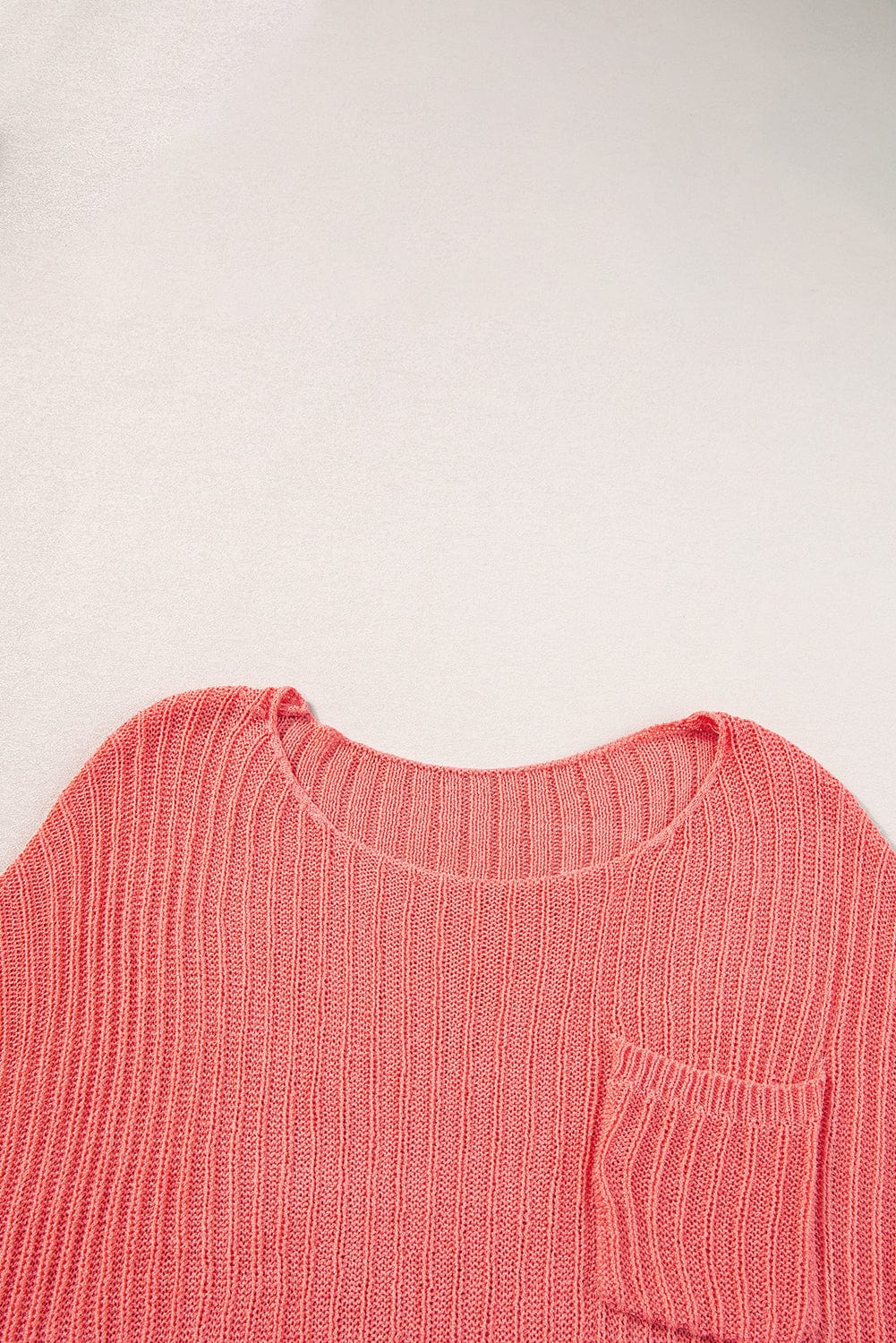 Salmon Pink Oversized Knit Pocket Tee with Chic Details