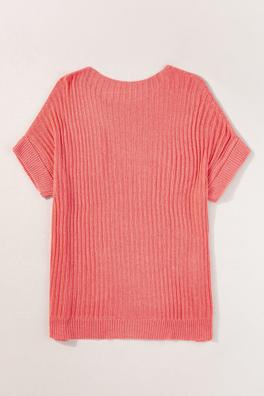 Salmon Pink Oversized Knit Pocket Tee with Chic Details