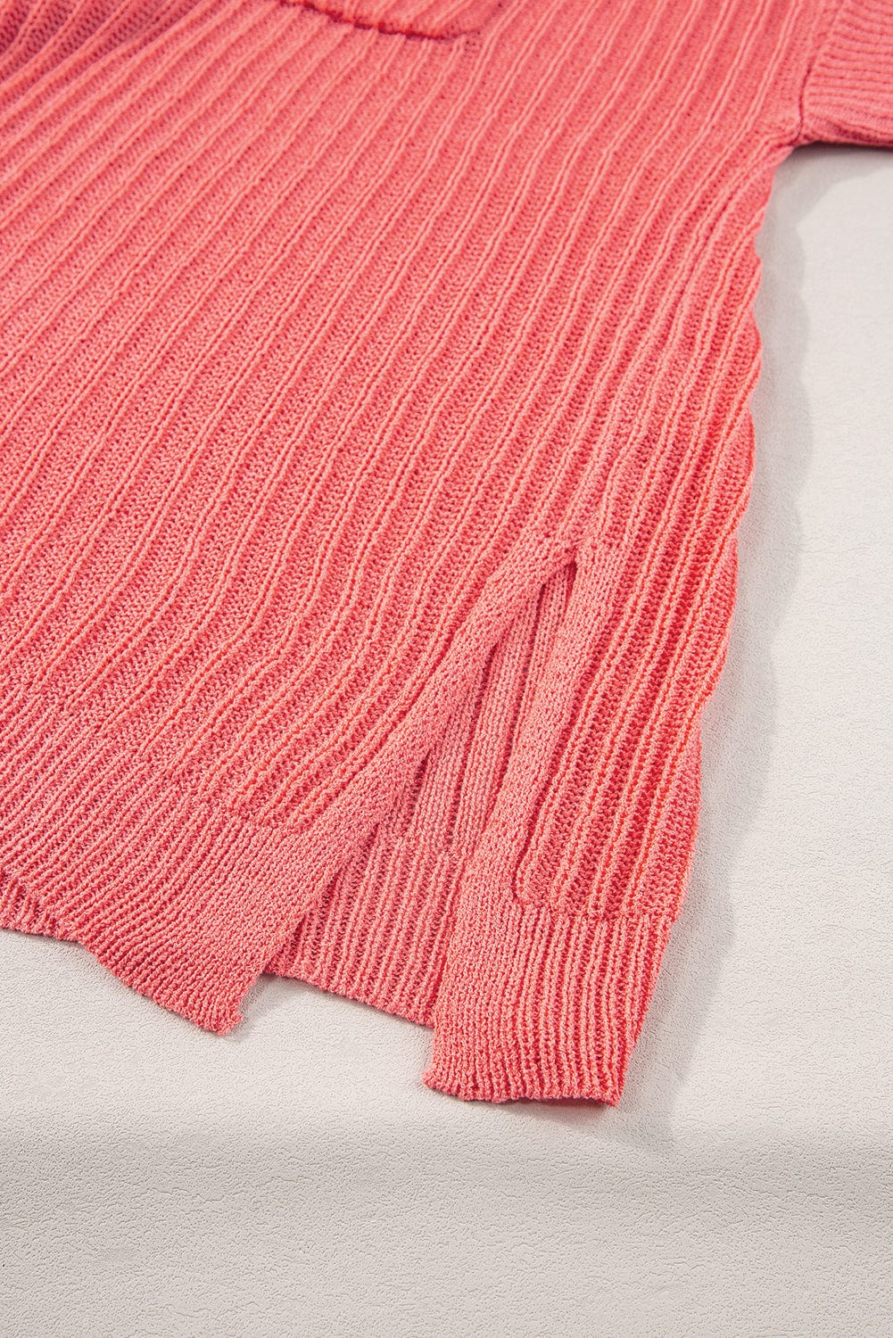 Salmon Pink Oversized Knit Pocket Tee with Chic Details