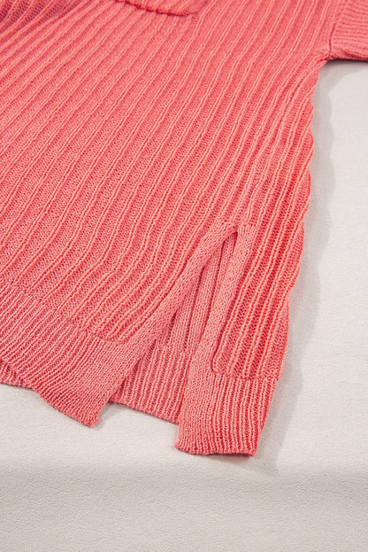 Salmon Pink Oversized Knit Pocket Tee with Chic Details