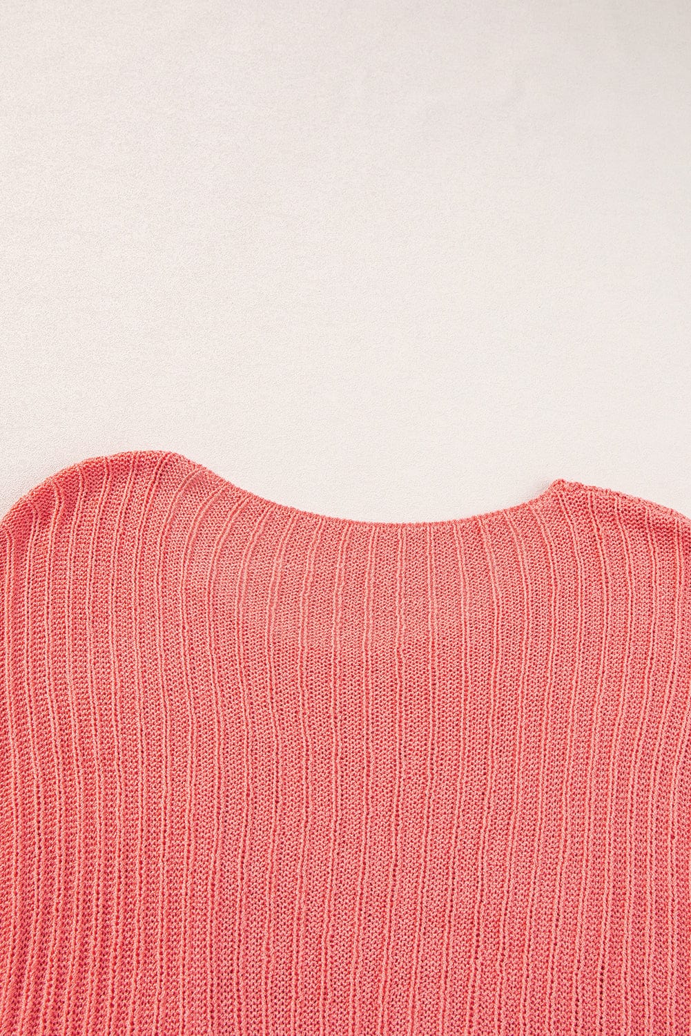 Salmon Pink Oversized Knit Pocket Tee with Chic Details