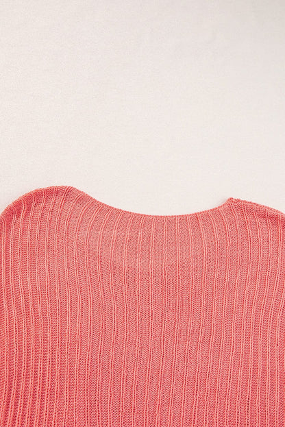 Salmon Pink Oversized Knit Pocket Tee with Chic Details
