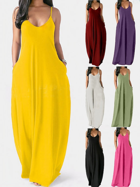Women's Dress - Pajamas Nightgown Nighty Pjs Pure Color Comfort Home Daily Polyester Straps Sleeveless Backless Pocket Spring Summer Green Purple / V Wire