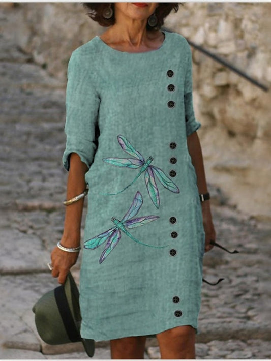 Women's Dress - Casual Dress Shift Dress Midi Dress Purple Green Light Blue Half Sleeve Animal Print Summer Spring Crew Neck Basic Office Daily Vacation Loose Fit 2023 S M L XL XXL 3XL 4XL 5XL