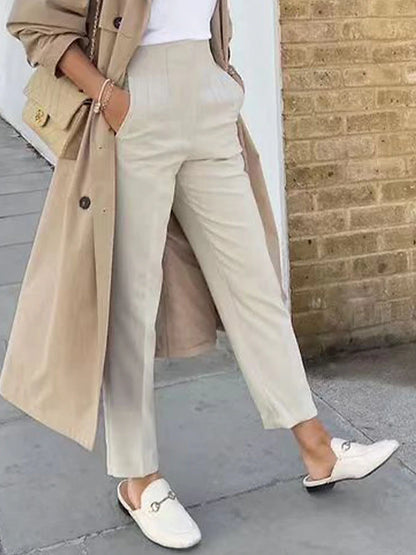 Women's Dress Pants Polyester Solid Color claret Orange red Fashion High Waist Full Length Office Street Fall Winter