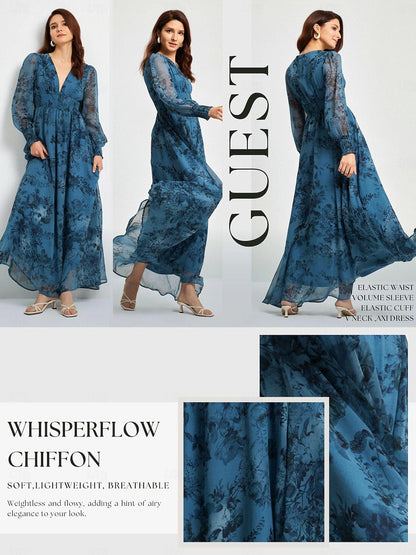 Floral Chiffon Elegant Maxi Wedding Guest Dress