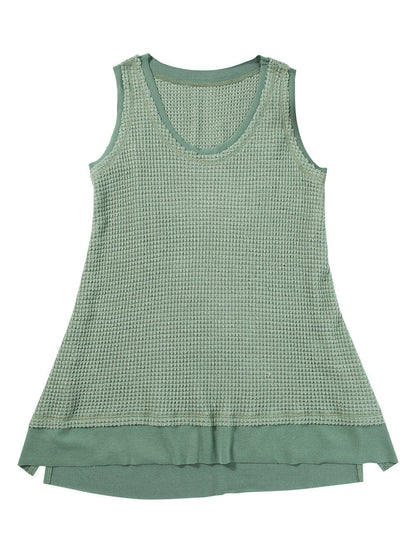 Seafoam Green Flowy Waffle Knit Scoop Neck Vest