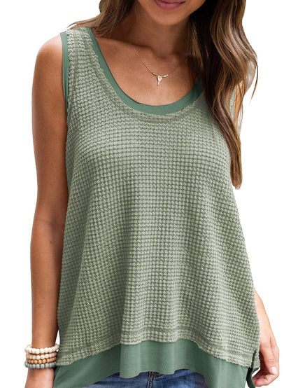 Seafoam Green Flowy Waffle Knit Scoop Neck Vest