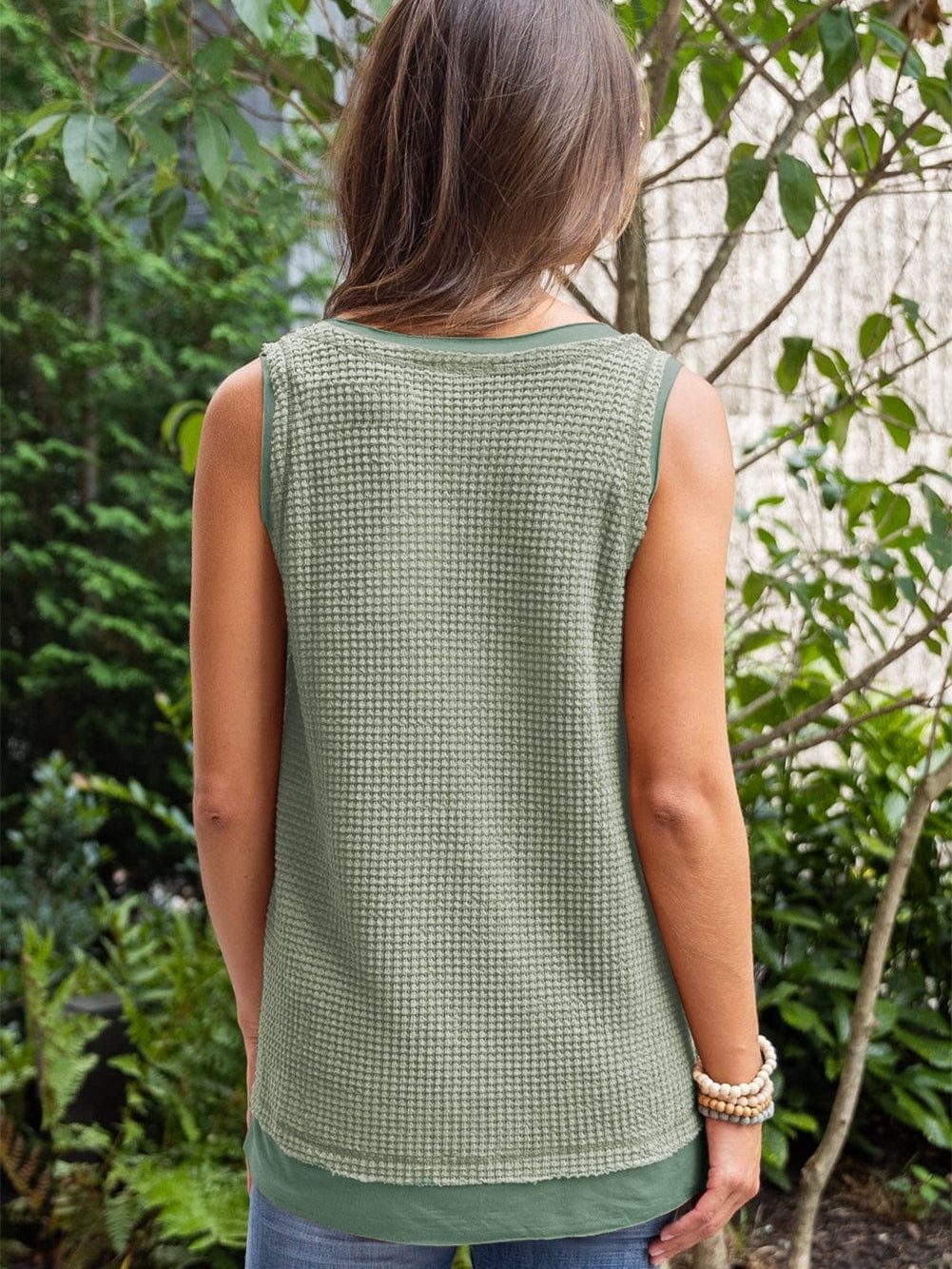 Seafoam Green Flowy Waffle Knit Scoop Neck Vest
