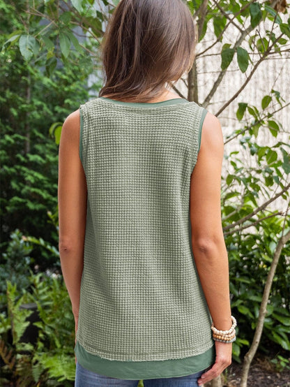 Seafoam Green Flowy Waffle Knit Scoop Neck Vest