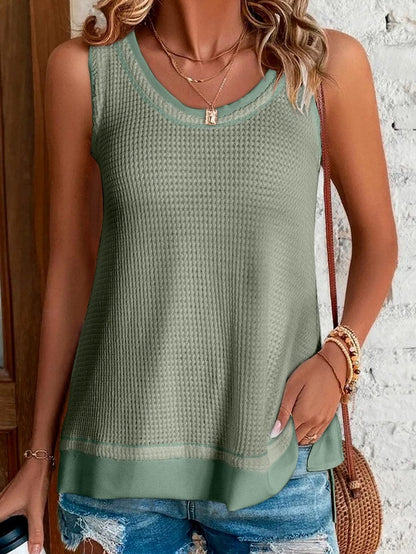 Seafoam Green Flowy Waffle Knit Scoop Neck Vest