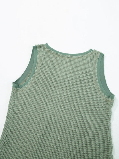 Seafoam Green Flowy Waffle Knit Scoop Neck Vest