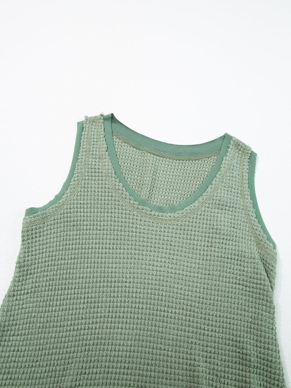 Seafoam Green Flowy Waffle Knit Scoop Neck Vest