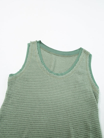 Seafoam Green Flowy Waffle Knit Scoop Neck Vest
