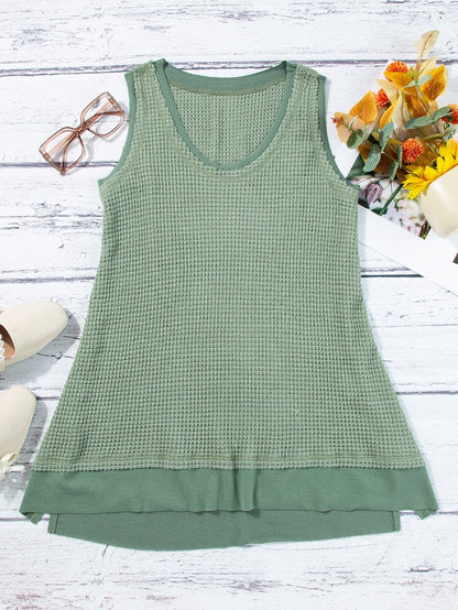 Seafoam Green Flowy Waffle Knit Scoop Neck Vest