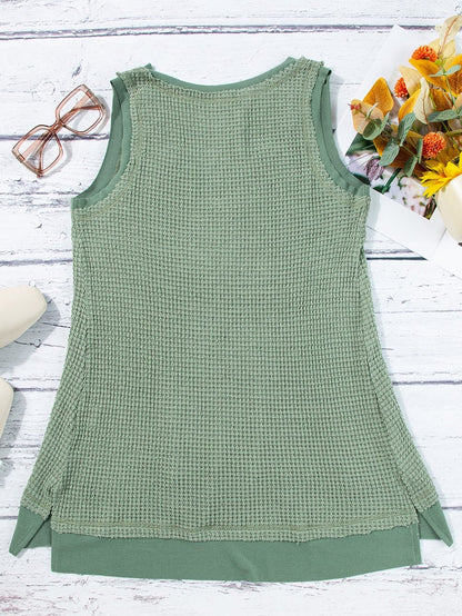 Seafoam Green Flowy Waffle Knit Scoop Neck Vest