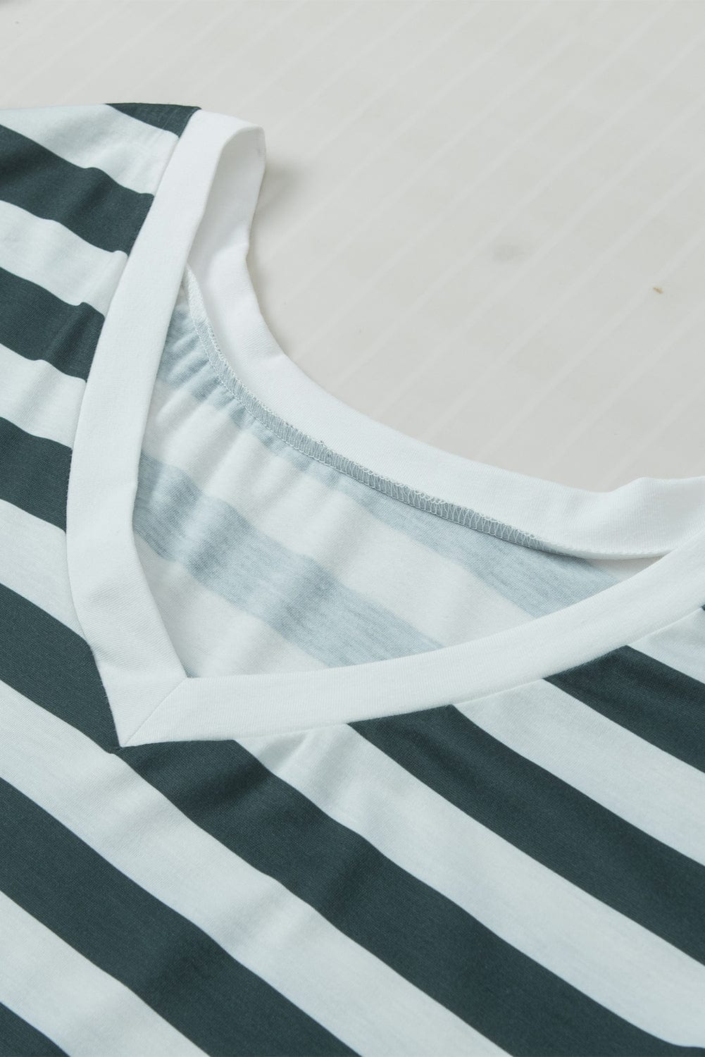 Seafoam Green Ruffle Sleeve V Neck Striped Top